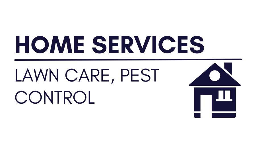 A home services logo promoting lawn care and pest control